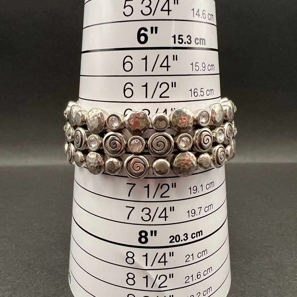 Brighton Joliet Stretch Bracelet Silver Plated Hammered Spiral Crystals - Picture 4 of 10